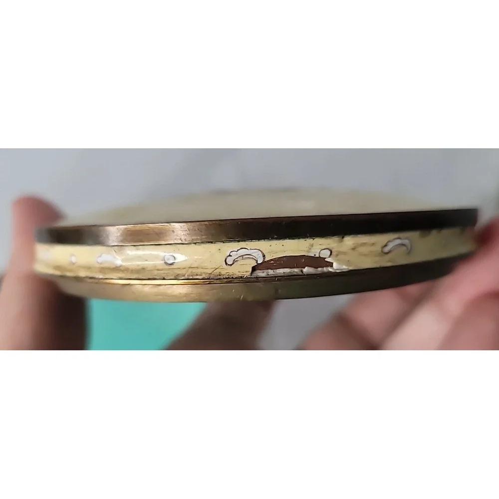 Vintage Cloisonne Enamel‎ Brass Trinket Box Stacking Vanity Powder Floral Round
